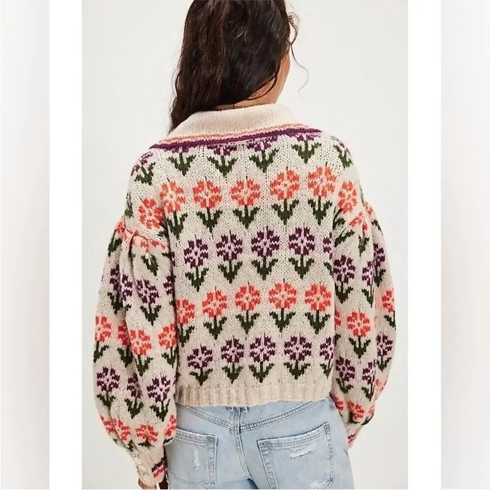 Free People Frills Floral Softspun Sweater